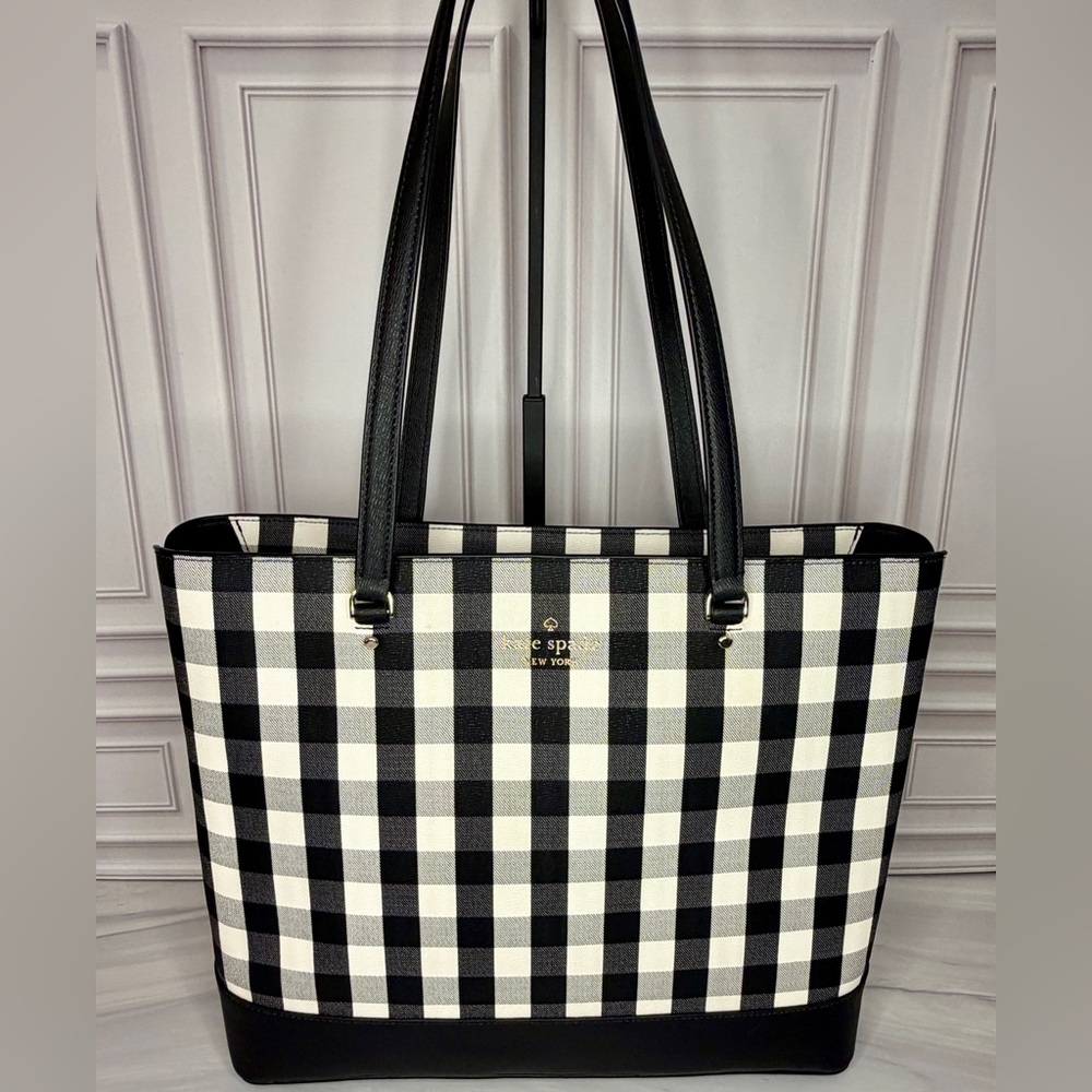 Kate Spade New York Black & White Gingham Zip Tote Bag | Like New Condition - Picture 2 of 11